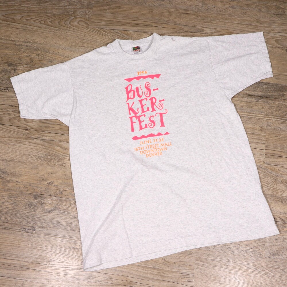VTG 90s Fruit of the Loom Busker Fest T Shirt Size XL Denver Colorado 1996 Graph
